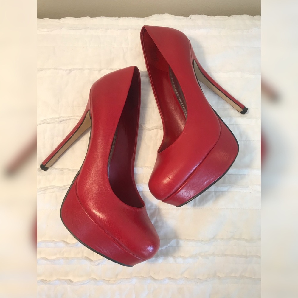 Red Leather Stiletto Platform Heels